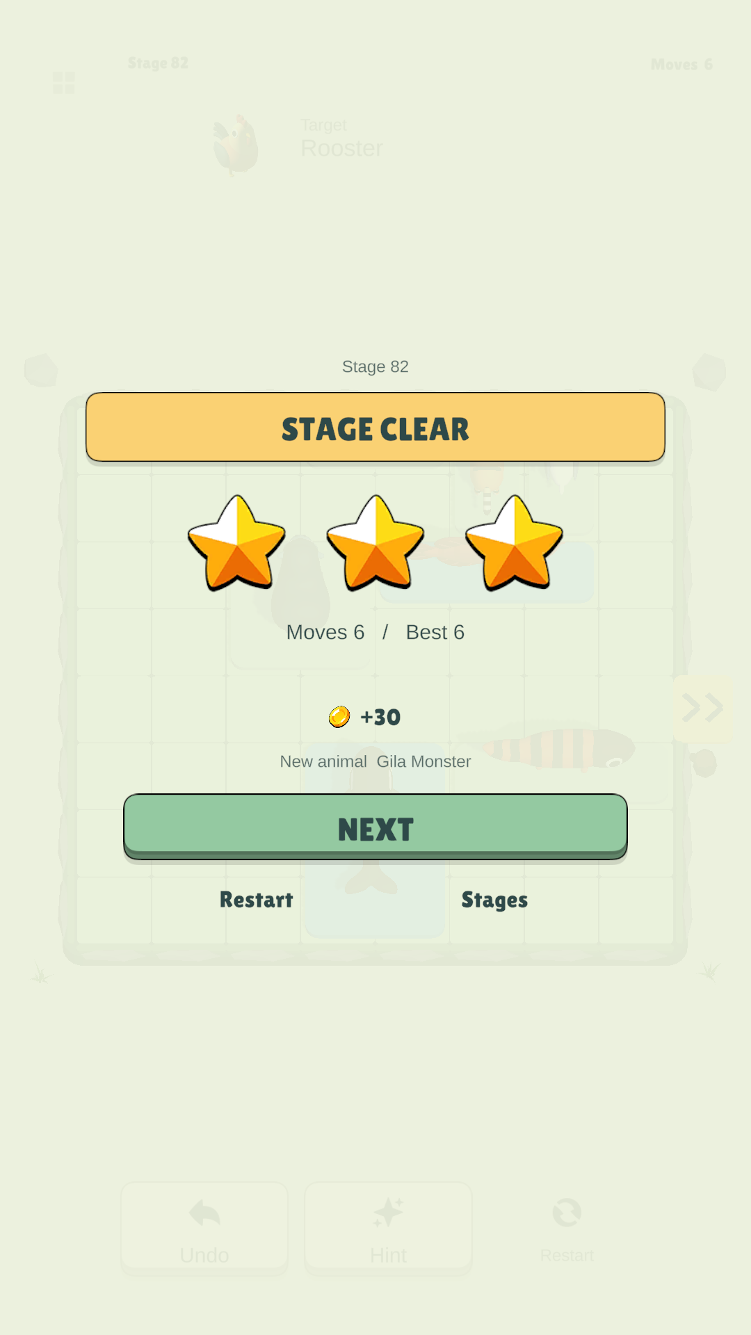 Stage 82 solved in six moves with three stars